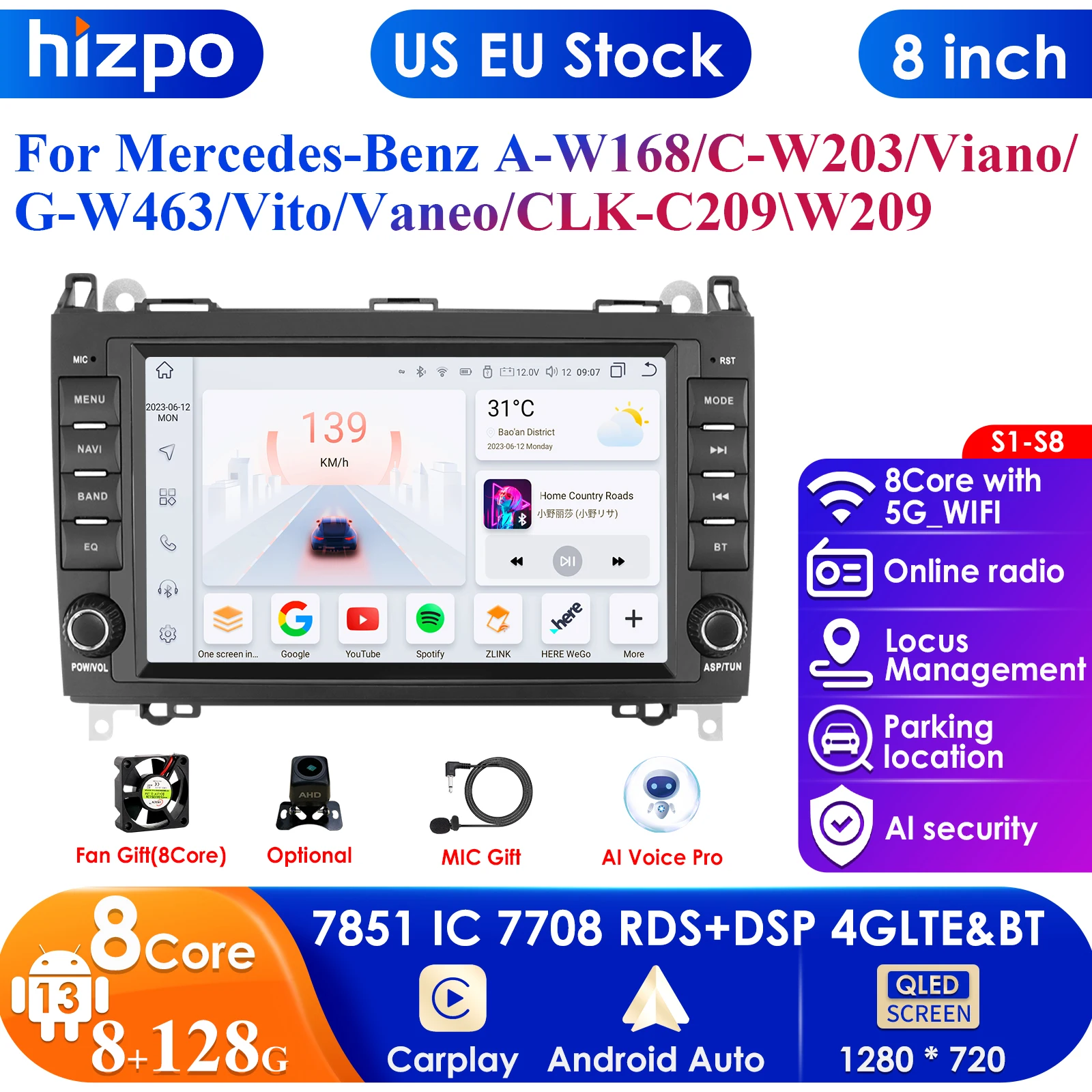 8inch 2Din Car Radio For Mercedes Benz W169 W245 B200 W906 Sprinter W639 Vito Wireless CarPlay Android Auto 4G-LTE AutoRadio GPS