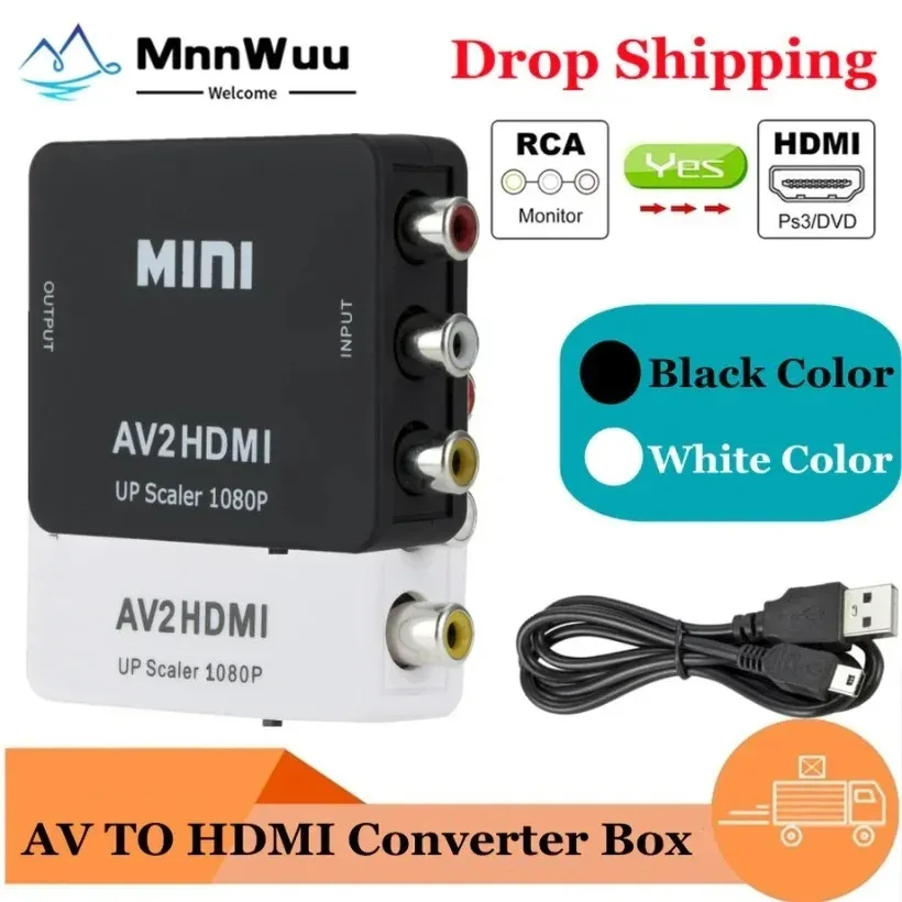 

AV2HDMI RCA AV/CVSB L/R Video To HDMI-compatible AV Scaler Adapter HD Video Converter Box 1080P Support NTSC PAL Drop Shipping