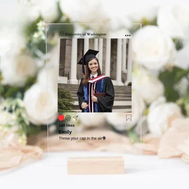 

Personalized Acrylic Photo Frame with Stand Base Custom Picture Board for High School College Graduate Graduation Memorial Gift