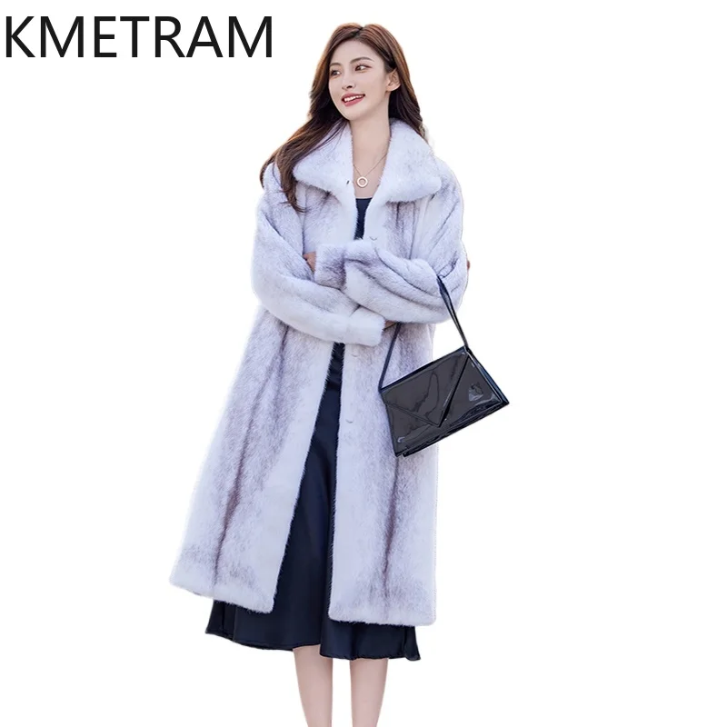 Natural Whole Cross Mink Fur Coat Women High Quality Long Fur Jacket Winter New in Outerwears 2025 Luxury Womans Clothing шуба