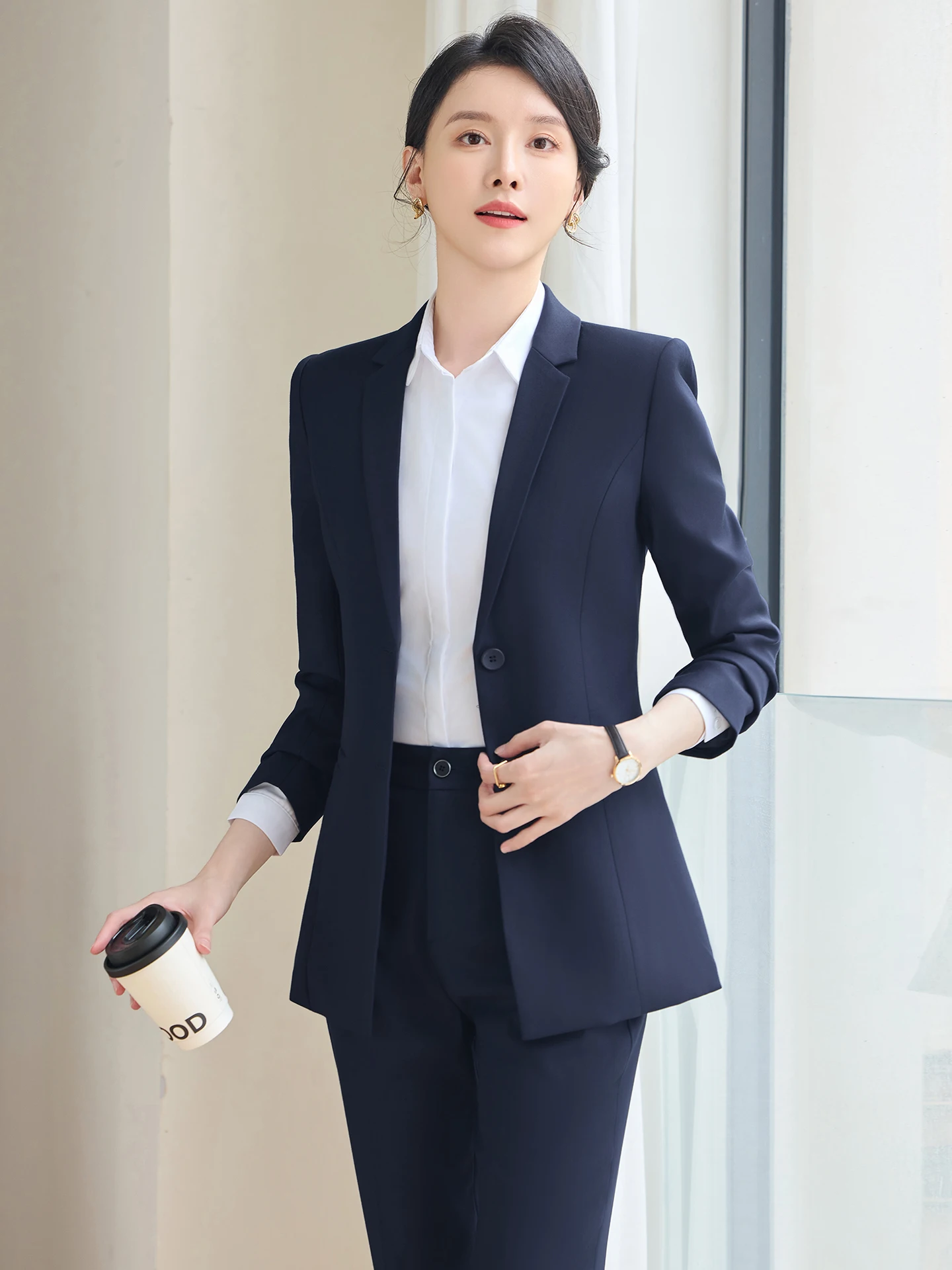 Grey Suit Set for Women 2026 New Spring Commute Professional Work Uniform High End Career Outerwear Long Sleeve Polyester Blend