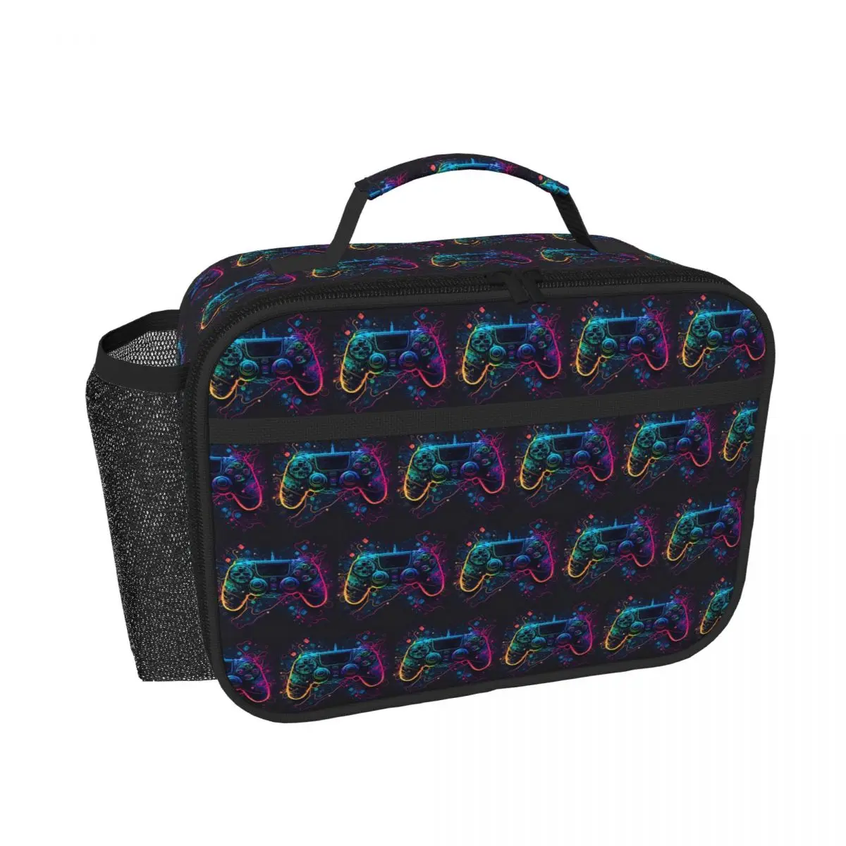 Neon Light Game Controller Gamepad Insulated Lunch Bag for Women Children Leakproof Food Boxes Thermal Lunch Box Tote