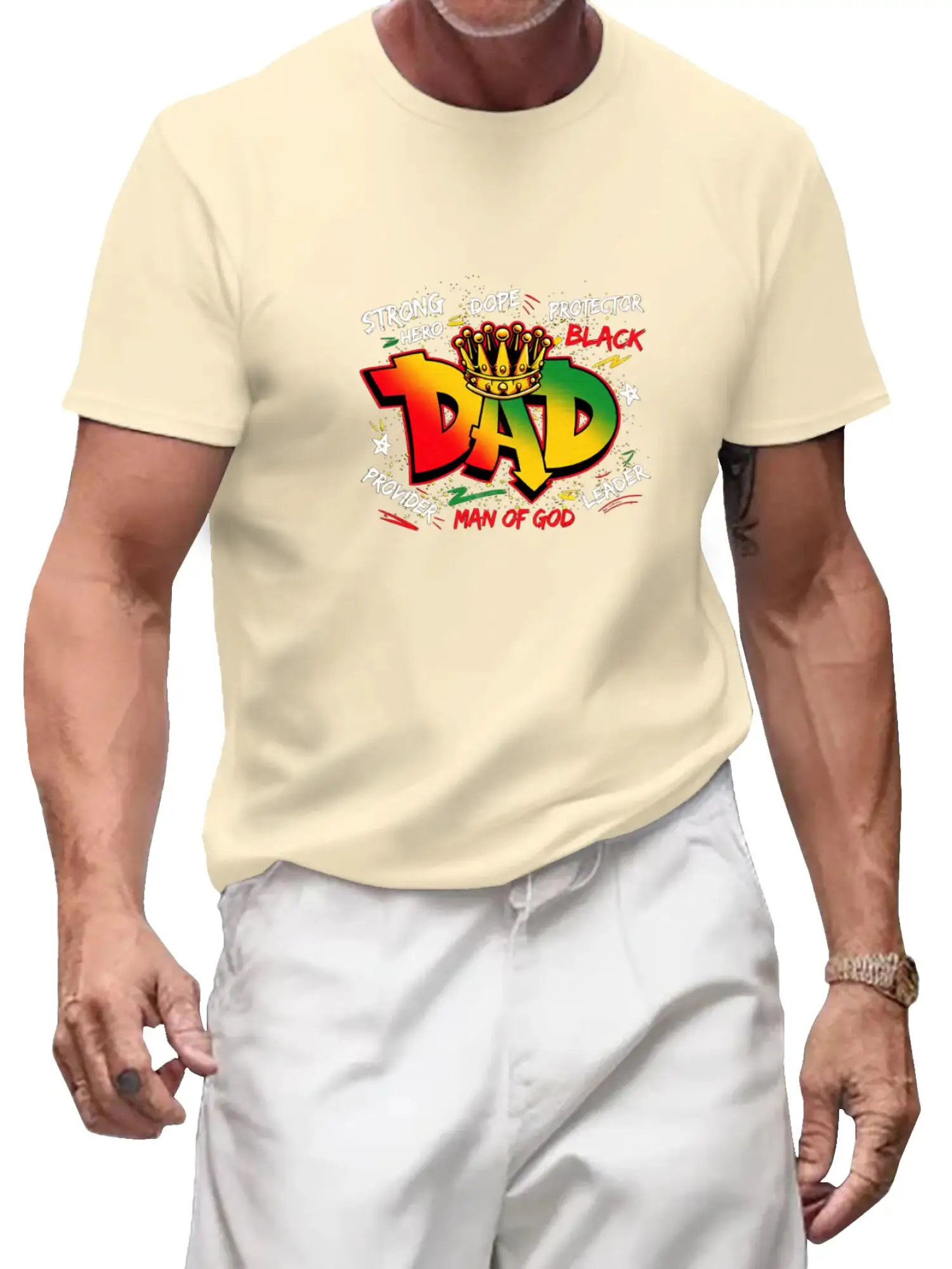 

Graffiti Style "DAD" with Crown Graphic Tee - Celebrating Black Dads as Strong Hero, Provider, Protector, Man of God T-Shirt