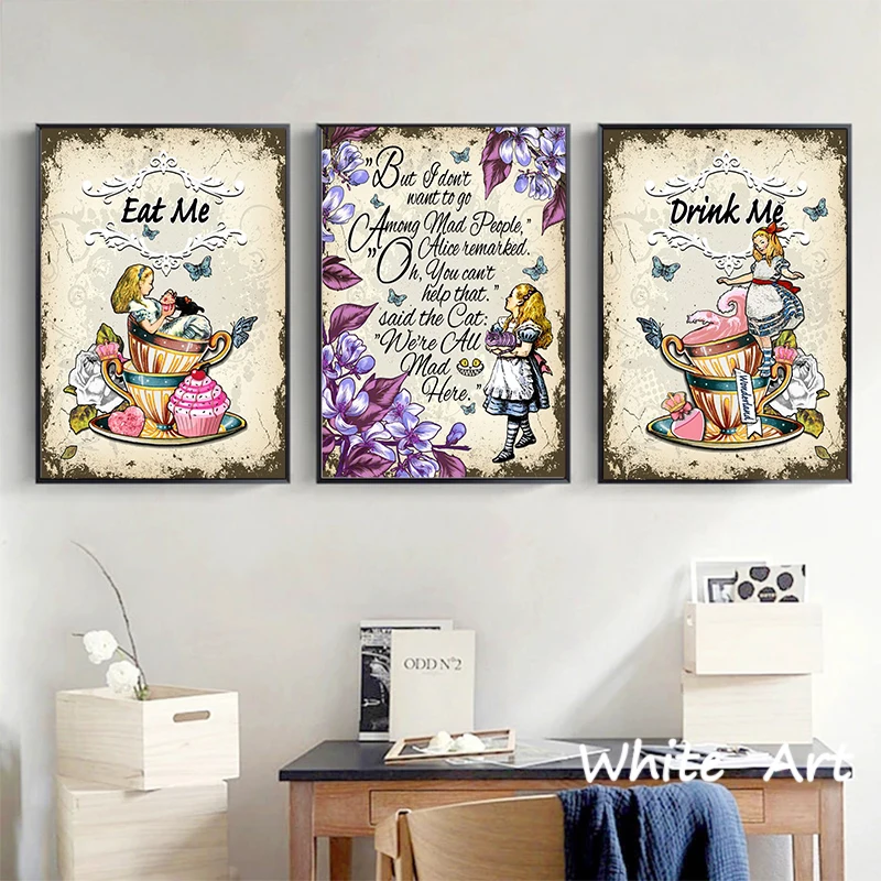 Fairy Book Alice In Wonderland Poster Rabbit Vintage Canvas Painting HD Print Wall Art Picture Living Room Children\'s Room Decor