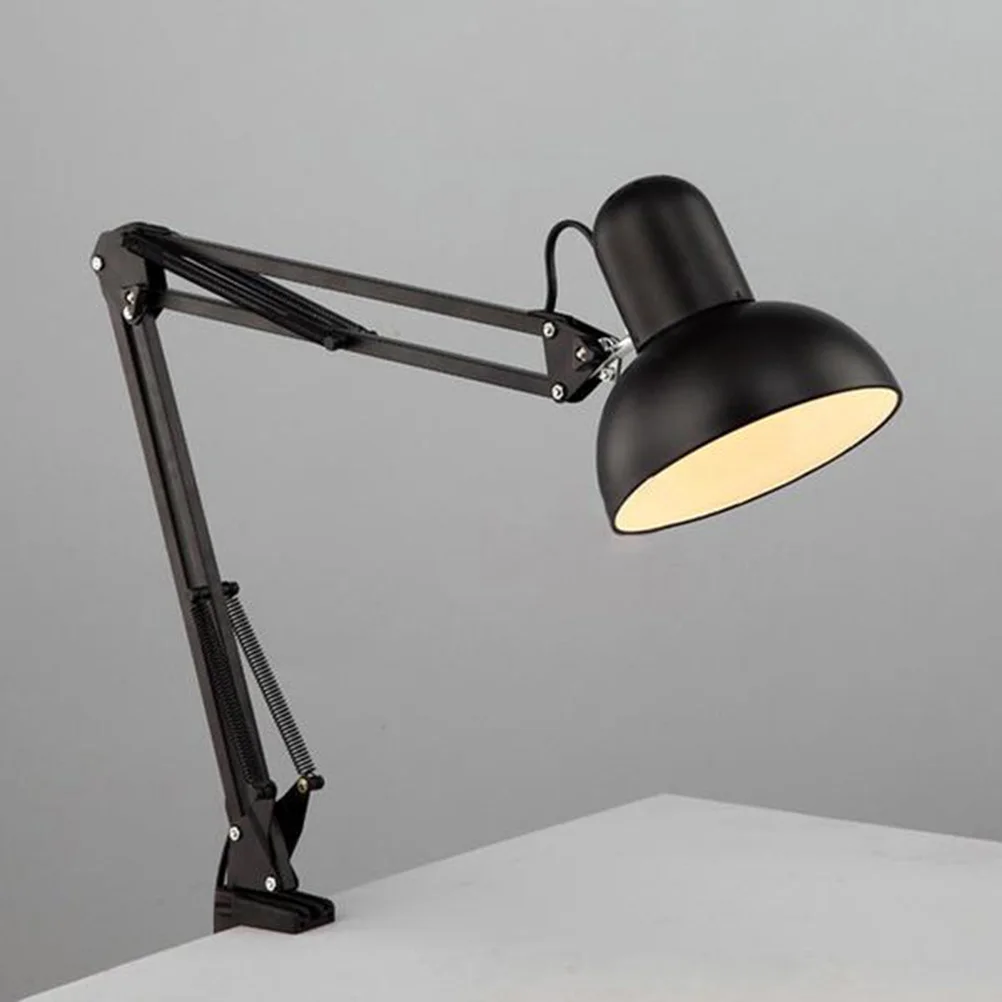 

Folding Clip Table Lamp Matte Black Steel Spring Tension Knobs Clamp Mount Desk Arm Work Light Home Office Studio Night Light