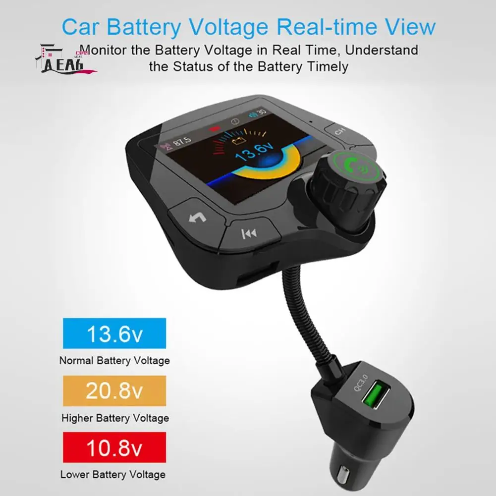 

AEA6-G24 Bluetooth 5.0 Автомобильный комплект Handsfree FM-передатчик QC3.0 Автомобильное зарядное устройство 2,0-дюймовый ЖК-дисплей AUX Аудиоприемник MP3-плеер