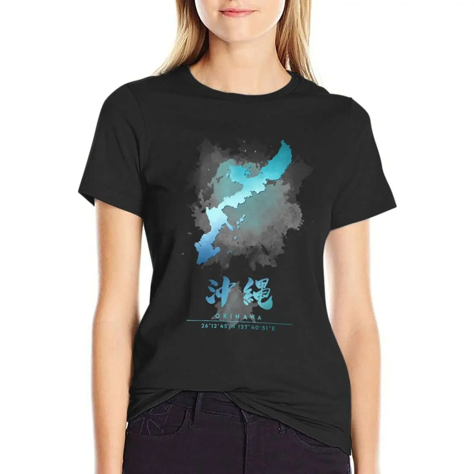

Okinawa Japan Watercolor Map Art T-Shirt quick-drying customs design your own summer top Top Women