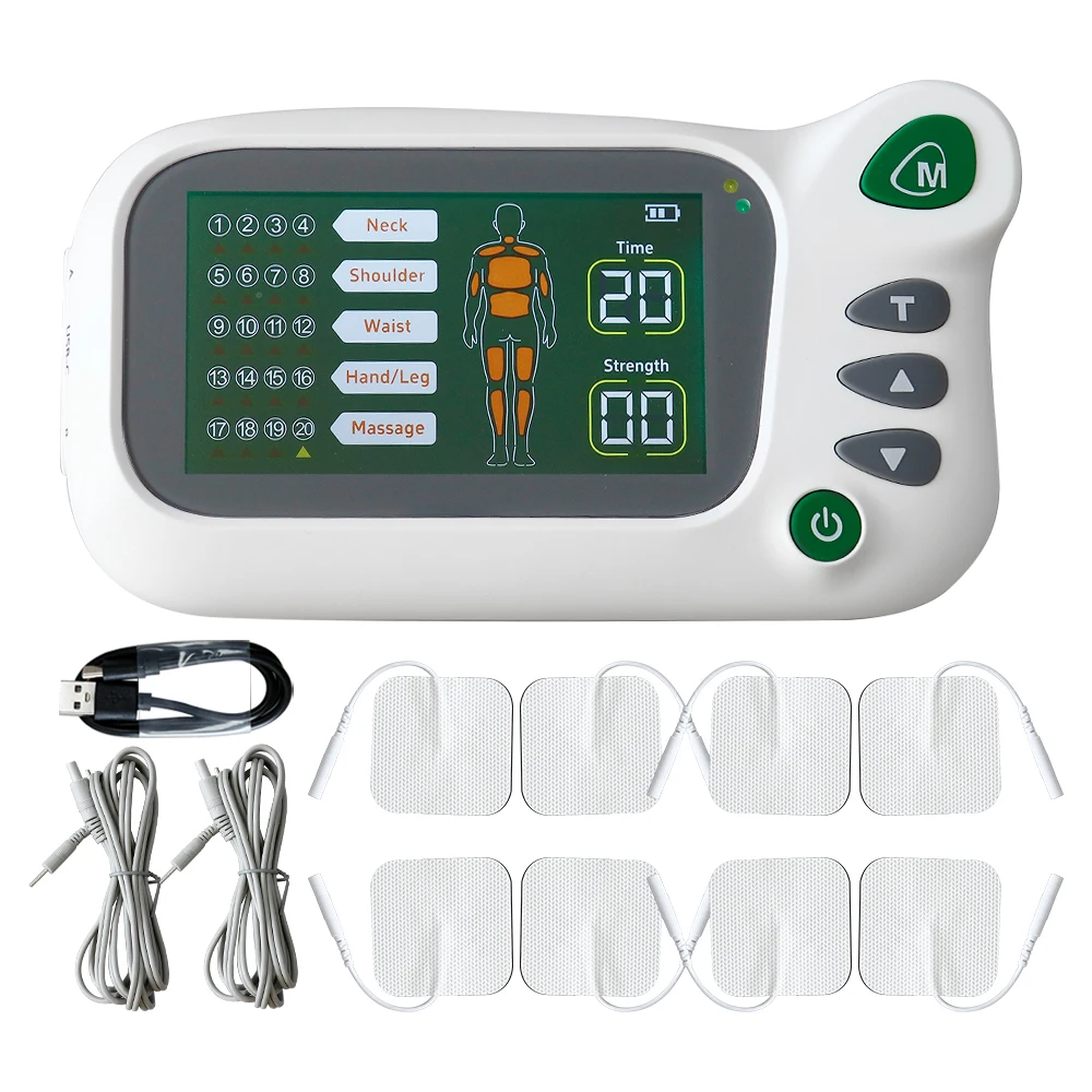 EMS Machine & TENS Massager Acupuncture Meridian Relax Massage Dual Outputs Portable Body Massager with 8pcs Electrode Pads