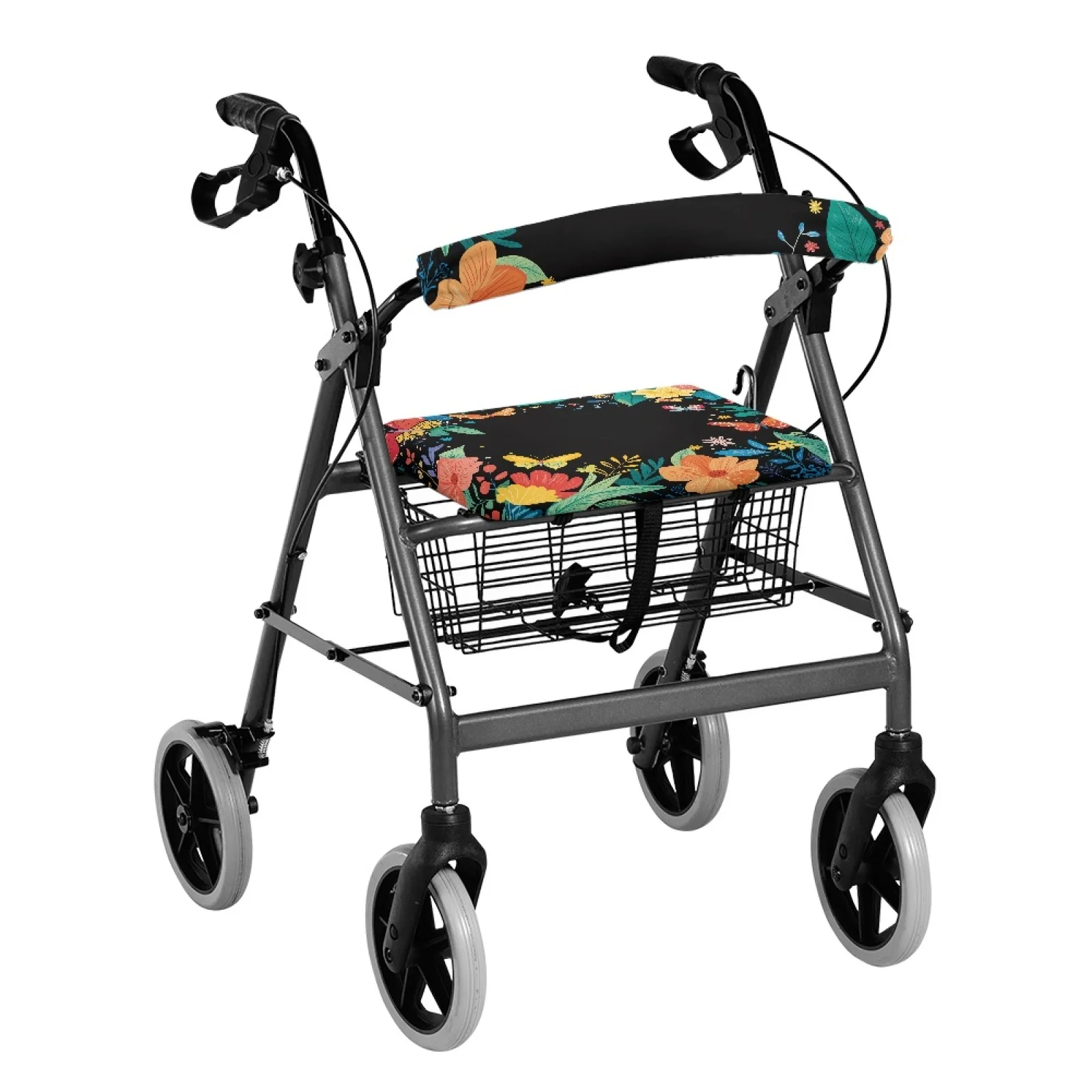 Coloranimal Butterfly Floral 2 Pieces Set Walker Covers Drawstring Closure Walker Seat Set for Elderly