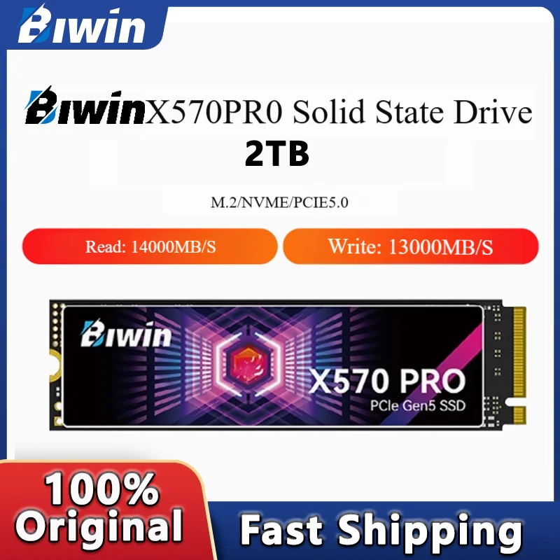 

BIWIN X570 PRO PCIe 5,0 X 4 M.2 2280 2 ТБ SSD Внутренний твердотельный жесткий диск для ПК PS5 и ноутбука