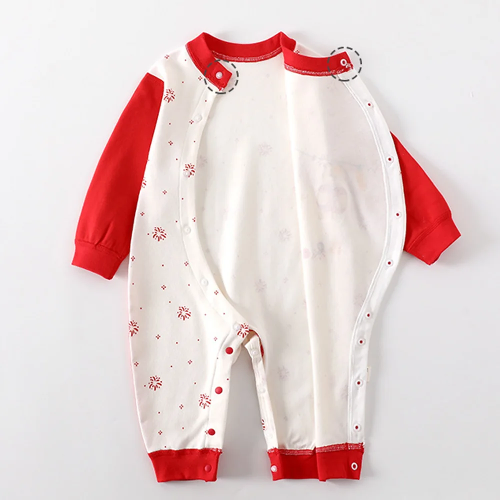 Baby Jumpsuit For Newborn Boys Girls Cotton Red Color Chinese Style New Year Infant Romper Long Sleeve Spring Autumn Clothes