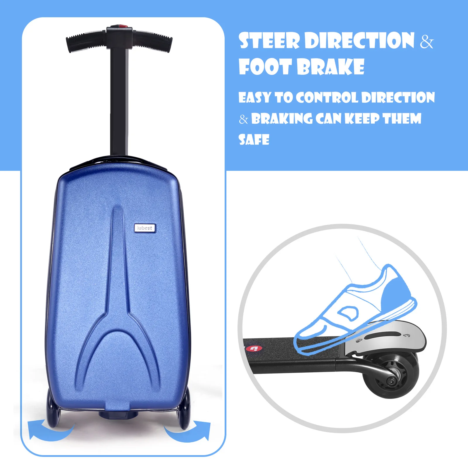 KO-KU Foldable Scooter Suitcase 4-15 Years Old Children Riding Large Capacity Suitcase on Wheels 18Inch Carry-on Trolley Case