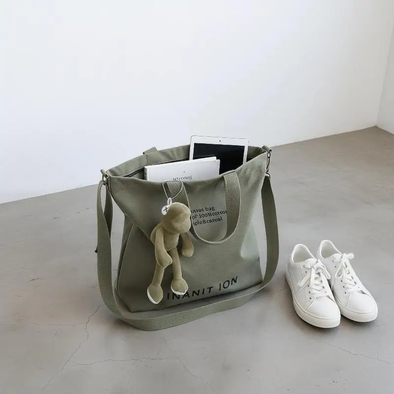 Japanese Washed Canvas Messenger Bag Unisex Adjustable Strap Thickened Handbag for College Outdoor Travel