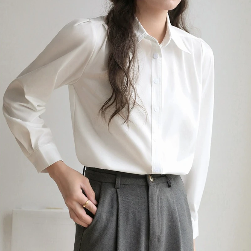 2025 weibliche Business Shirts Koreanische Chic Büro Elegante Frauen Shirts Langarm Bluse Feste Taste Frauen Casual Trend Tops