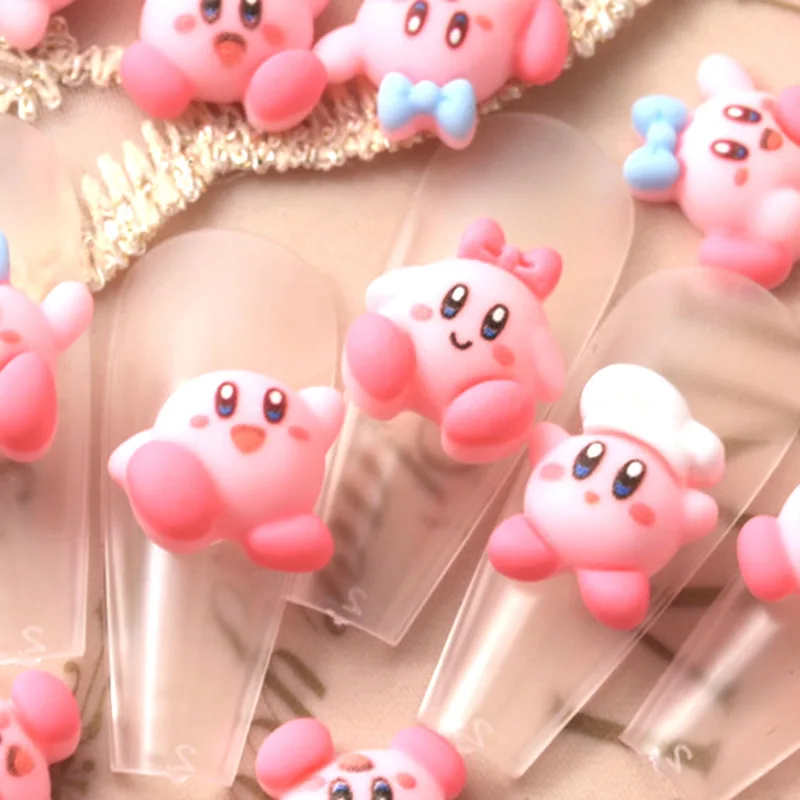 10Pcs/Set Sweet Cool Style Cartoon Cute Kirby Resin Nail Jewelry DIY Kawaii Accessories Decor Toys for Girls Friends Gift