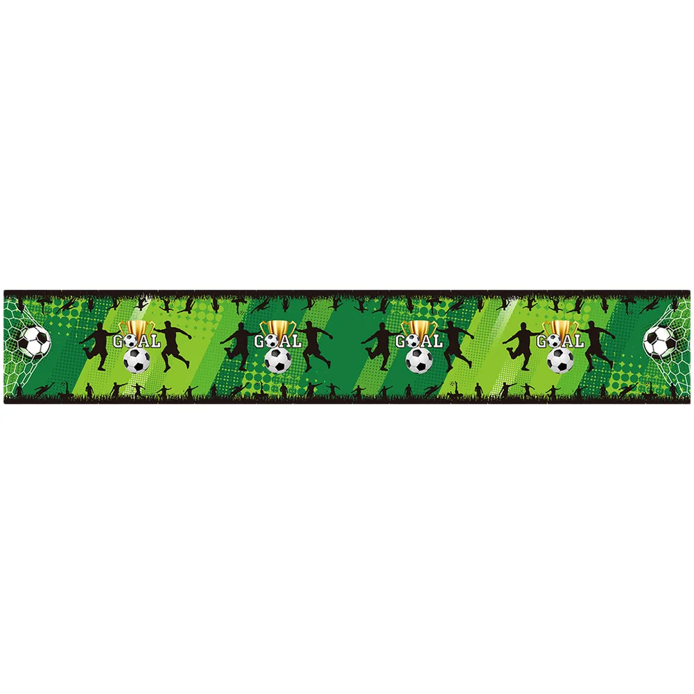 Football Birthday Tablecloth Polyester Green Soccer Theme Party Decor 180x30cm Easy to Clean Portable Table Cover