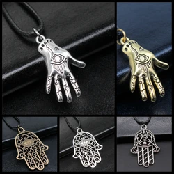 Creativity Retro Exquisite Fashion Party Jewelry Accessories Gift Hamsa Hand Pendant Faux Black Leather Rope Chain Necklace