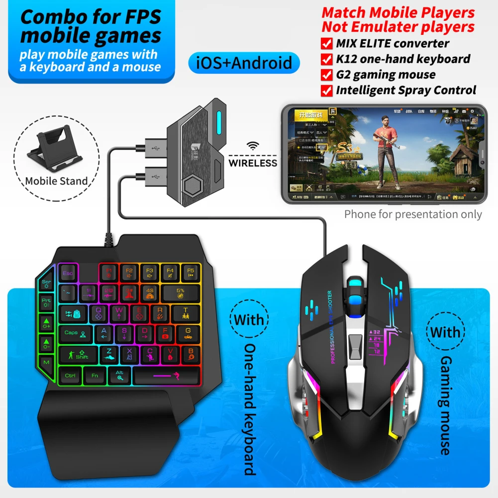 Half Hand Gaming Toetsenbord En Muis Combo Bedrade Mechanische Toetsenbord Bedrade Gaming Muis Converter Set Voor Telefoons Laptop