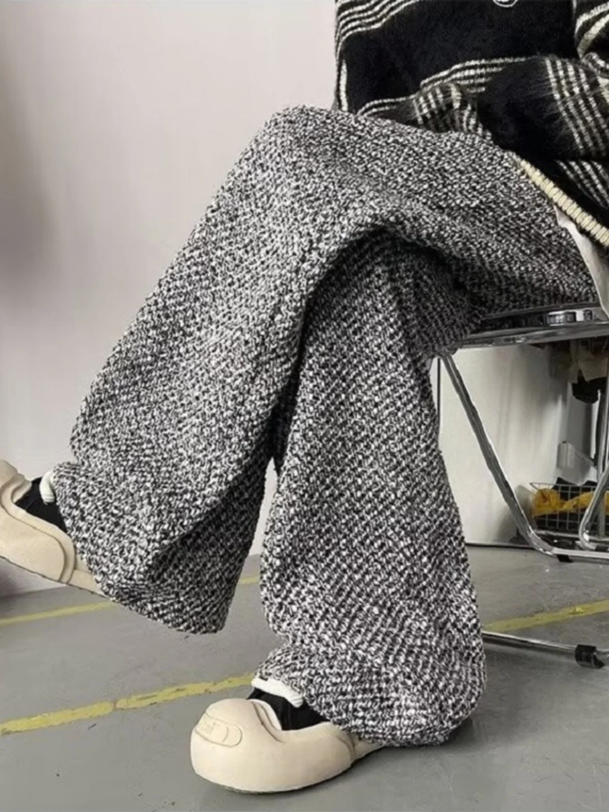 Pantaloni scozzesi di lana di fascia alta invernali da uomo Pantaloni casual a gamba larga Pantaloni sportivi oversize americani Sle Pantaloni lunghi dal taglio dritto