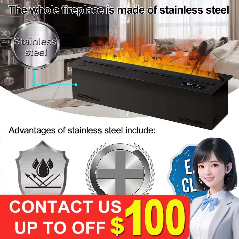 

Интеллектуальный атомизирующий камин, реалистичное 3D разноцветное пламя, дистанционное управление/управление через приложение Tuya, встроенный в тумбу под телевизор камин, электрический камин с водяным паром, имитация