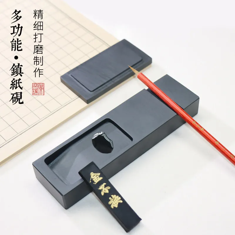 Natural Original Stone Multi Functional Inkstone Paperweight Chinese Calligraphy Painting Ink Slab Grinding Desk Decor Art Tools