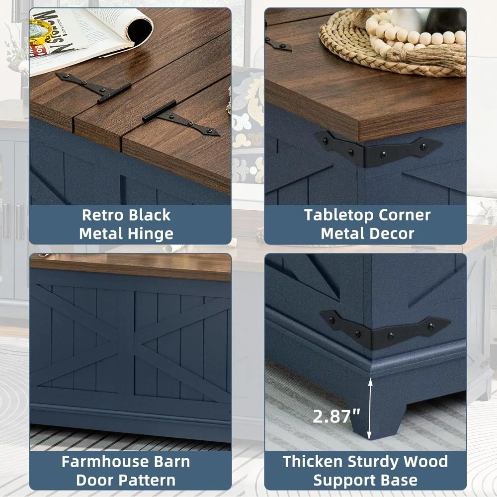 Set da caffè e tavolino da fattoria in 2 pezzi con stazione di ricarica e vano portaoggetti