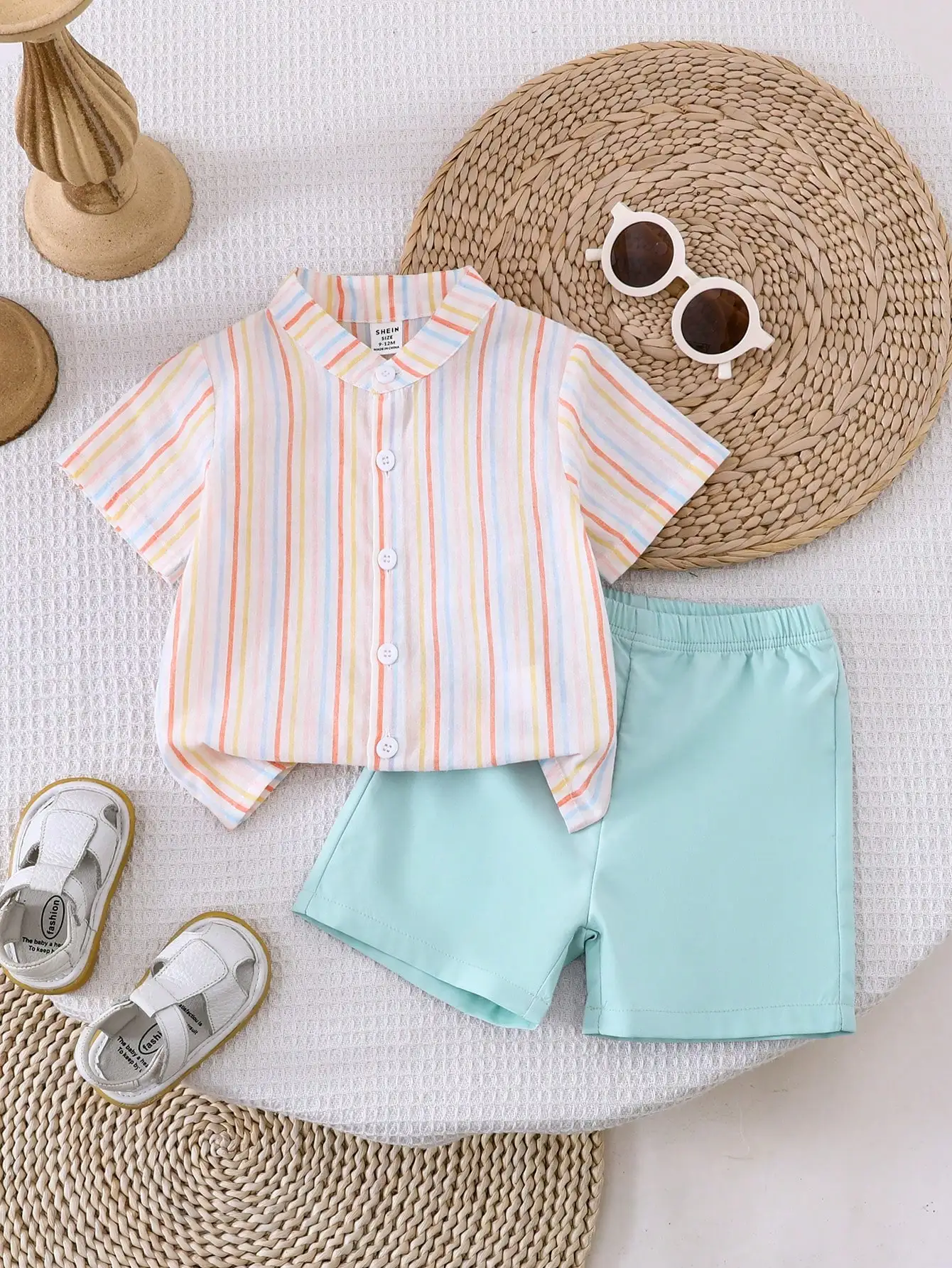 

New Summer Leisure Comfort Vacation Travel Fresh Simple Striped Shirt Shorts Baby Boy Trend Everything Stylish 2-Piece Set