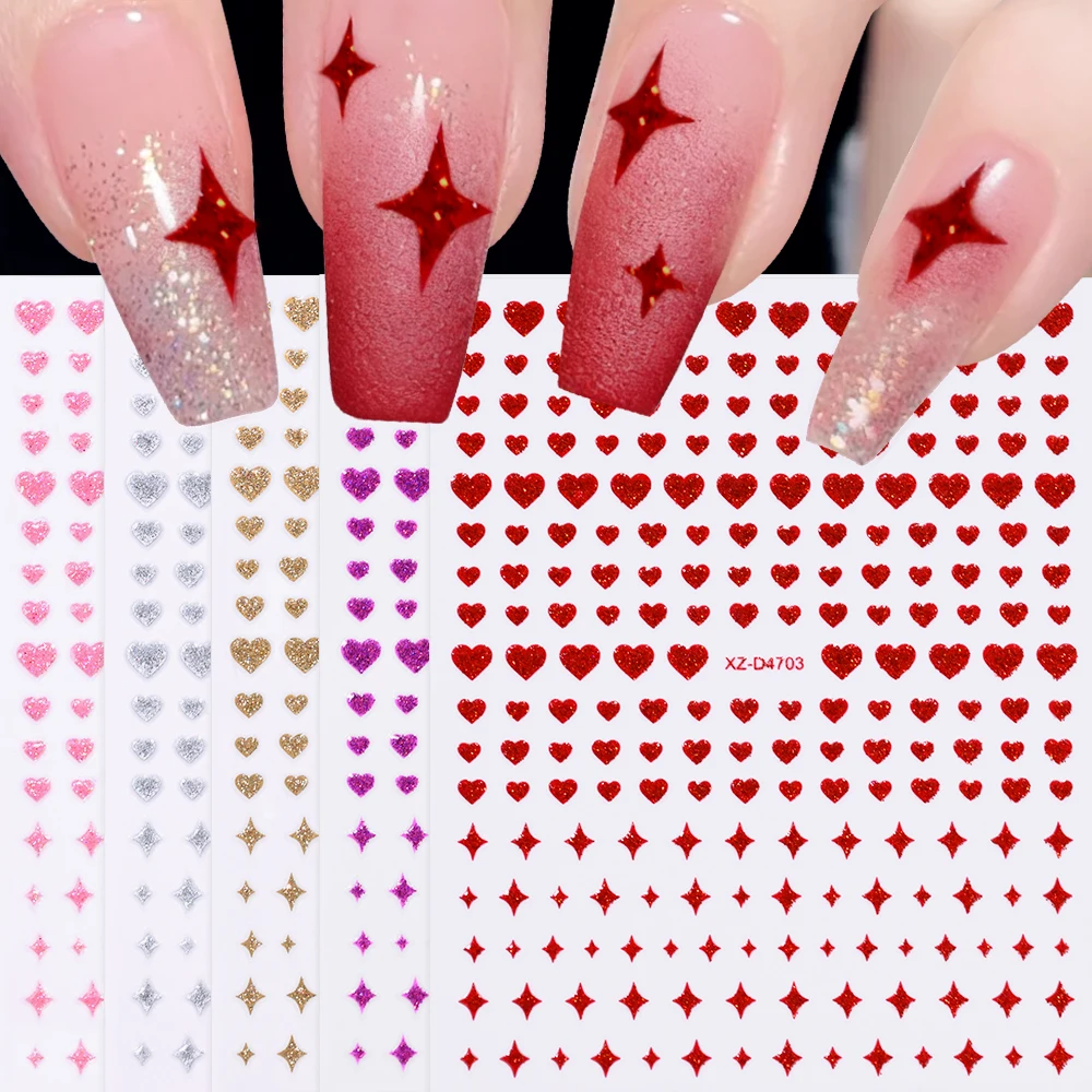5 Farben/Set Valentinstag Herz Stern Nagelaufkleber Glitzer Y2K Sternenlicht Liebe Nägel Selbstklebende Abziehbilder Romantische Maniküre Sliders