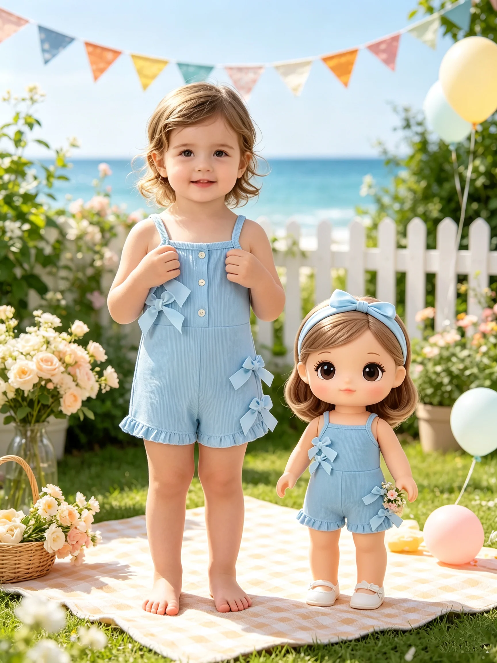 Kids' Square Neck Sleeveless Jumpsuit Casual Elegant Solid Color Comfortable One-Piece Suit with Suspender Bow Shorts for Childr