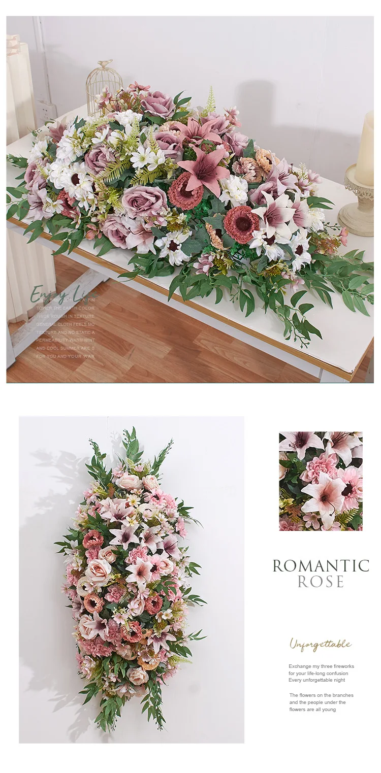 Künstliche Blumenreihe Hochzeitstischläufer Blumenarrangement Simulationsblumen für Party Konferenz Bühnendekoration Großhandel – Detail 5