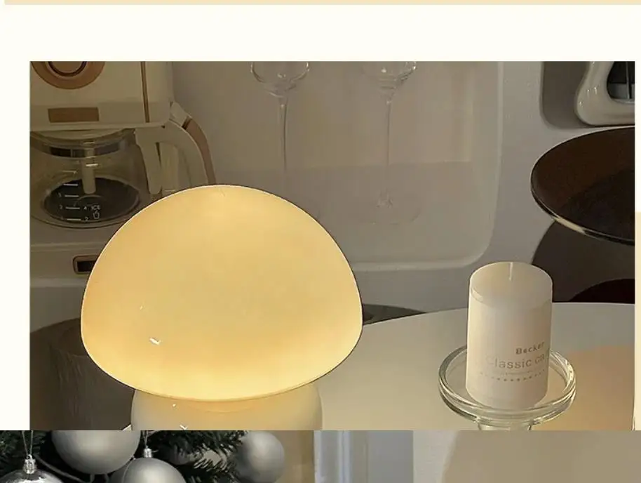

Cream Nordic Ceramic Table Lamp INS Breeze Girl Mushroom Medieval Glass Bedroom Bedside Night Light