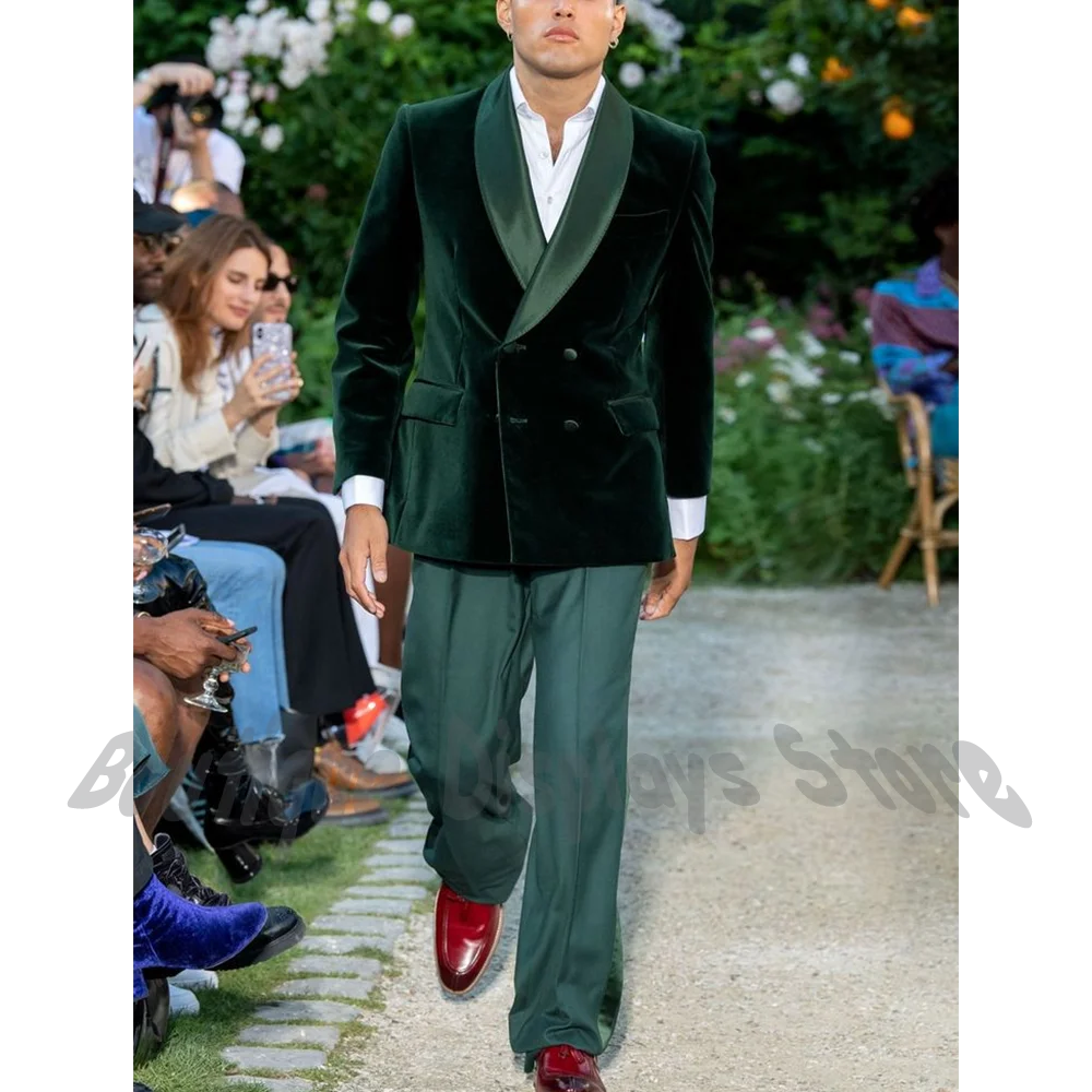 Elegant Men Double Breasted Pant Suit Gloss Shawl Lapel Straight Fit Patchwork Wedding Groom Party Costume luxury Formal Wear