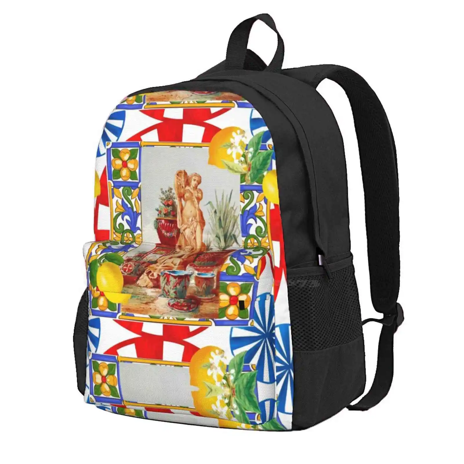 Italian,Sicilian Art,Majolica,Tiles,Baroque Art Hot Sale Schoolbag Backpack Fashion Bags Italian Sicilian Art Maiolica Baroque