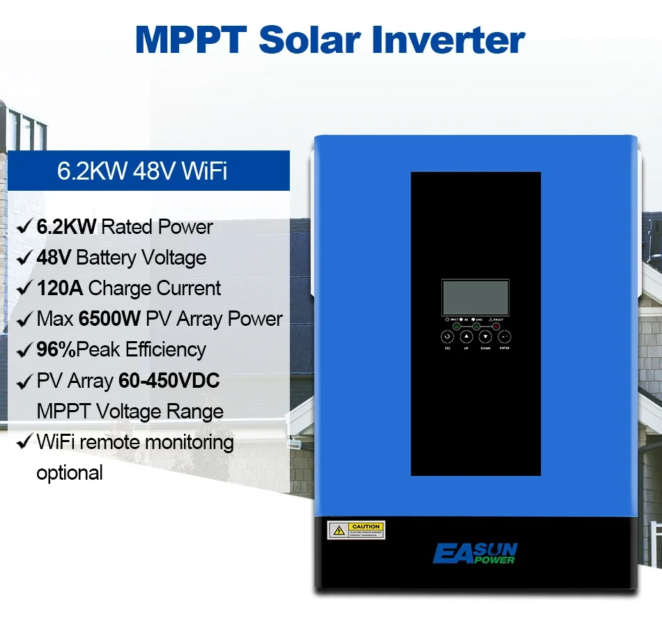 EASUN POWER Hybrid Solar Inverter 6200W 48V Pure Sine Wave Inverter 80A MPPT Solar Charge Controller for PV Solar Panel Dropship