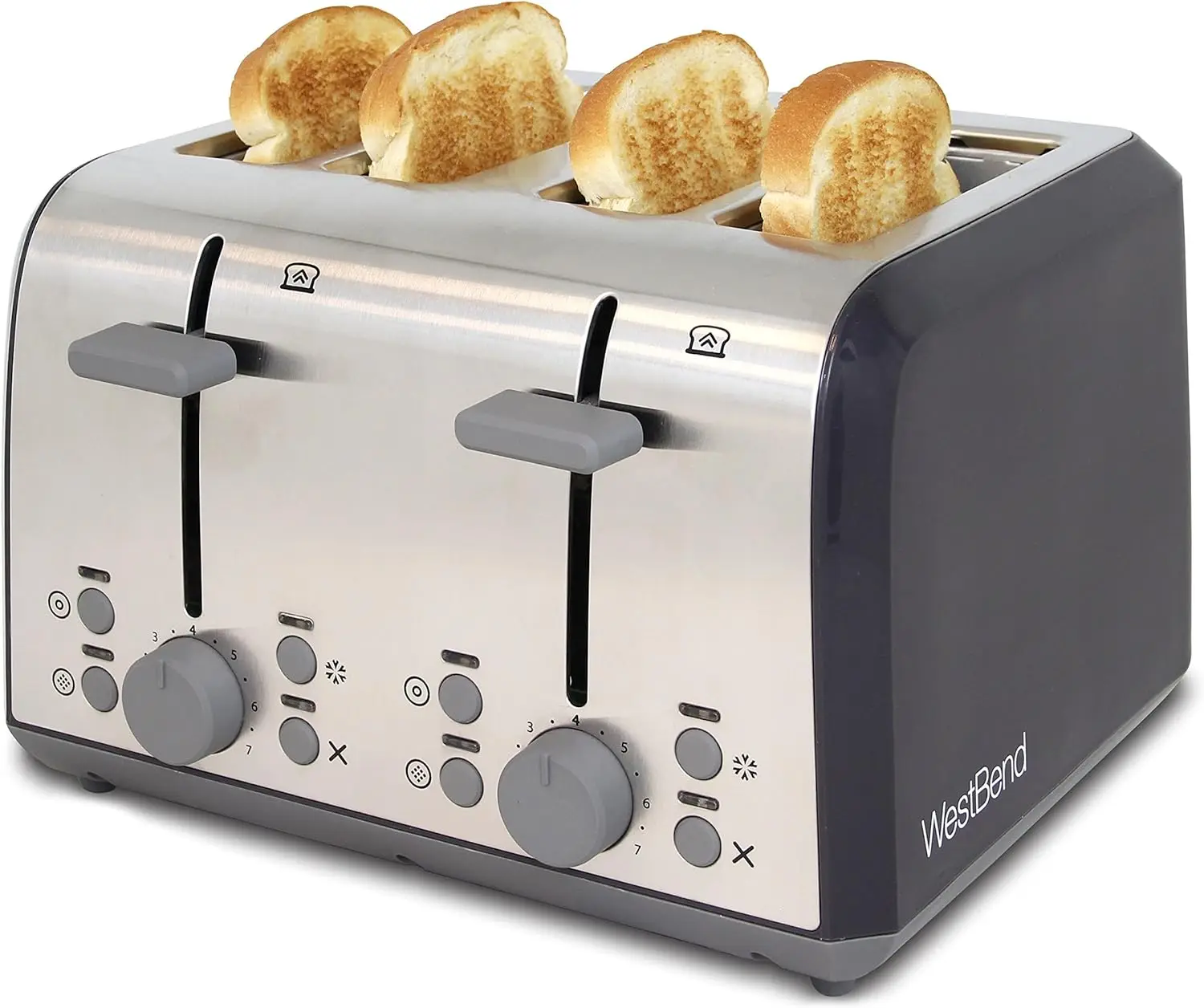 

West Bend 4 Slice Toaster with Extra Wide Slots, Bagel Settings, Ultimate Toast Lift and Removable Crumb Tray, Silver