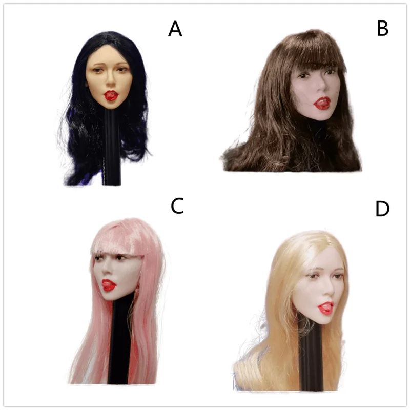 

1/6 Scale Head Carving Tongue-Stretching Asian Female Model PVCPlant Curly Long Straight Hair 12Inch Action Figure Body Doll