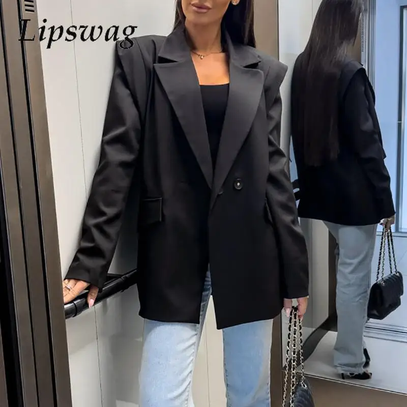 

New Elegant Solid Color Button Blazer Fashion Women Autumn Winter Outwear Office Ladies Turn Down Collar Commuter Jackets 2024