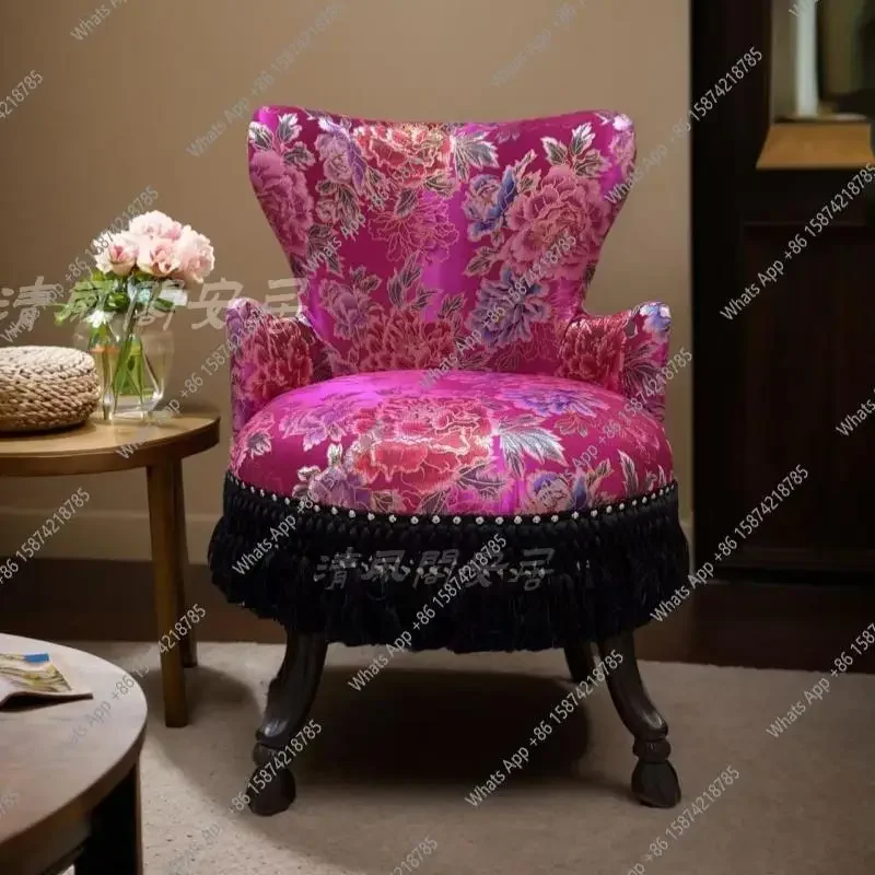 MX French Retro Style Rose Red Dressing Chair Fabric Single Chair Photography Mall Bedroom Balcony Shop Furnishings Sofa Chair