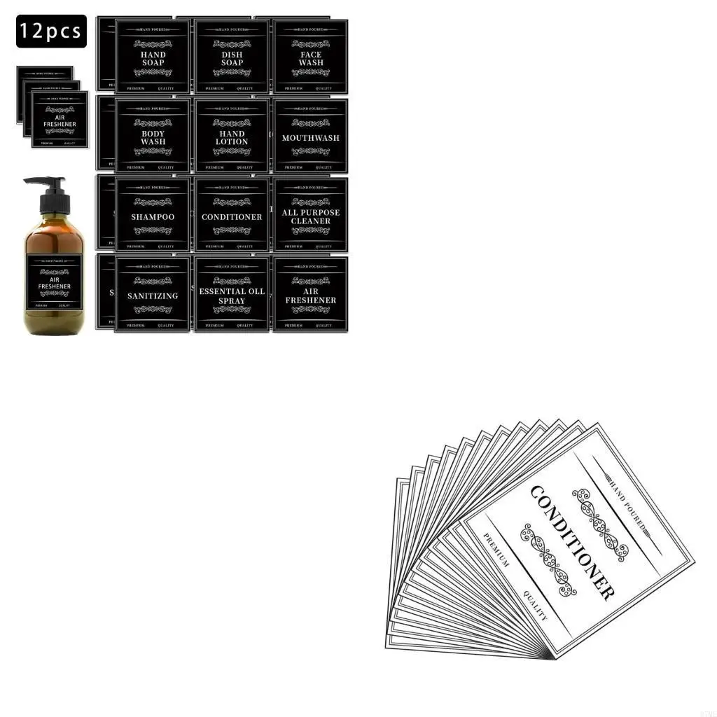 37ME 12Pcs Waterproof Labels for Bathroom Bottles Container Shampoo Dispenser Sticker