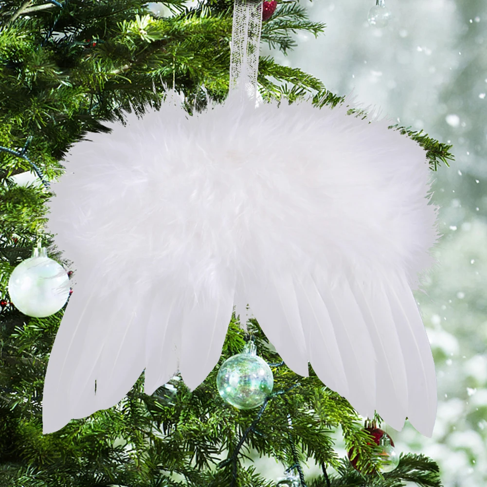 10 Pcs Guardian Angel White Feather Wing Christmas Tree Decoration Snowflake for Xmas Holiday Party Decorations DIY Craft