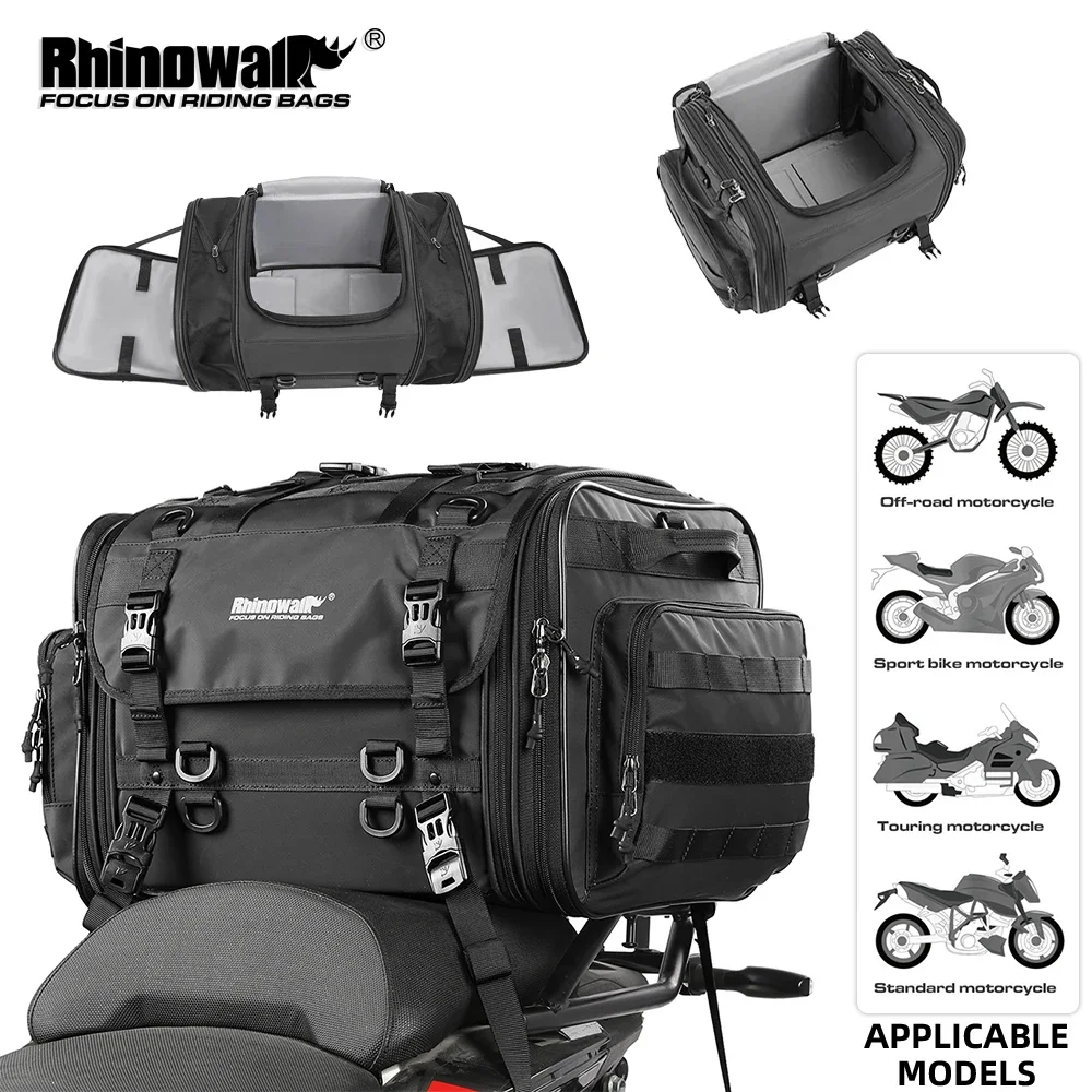 Rhinowalk Motorcycle Tail Bag Waterproof 26L/45L/60L/80L Expandable Rear Seat Bag Travel Luggage Accessories For Most Motorcycle