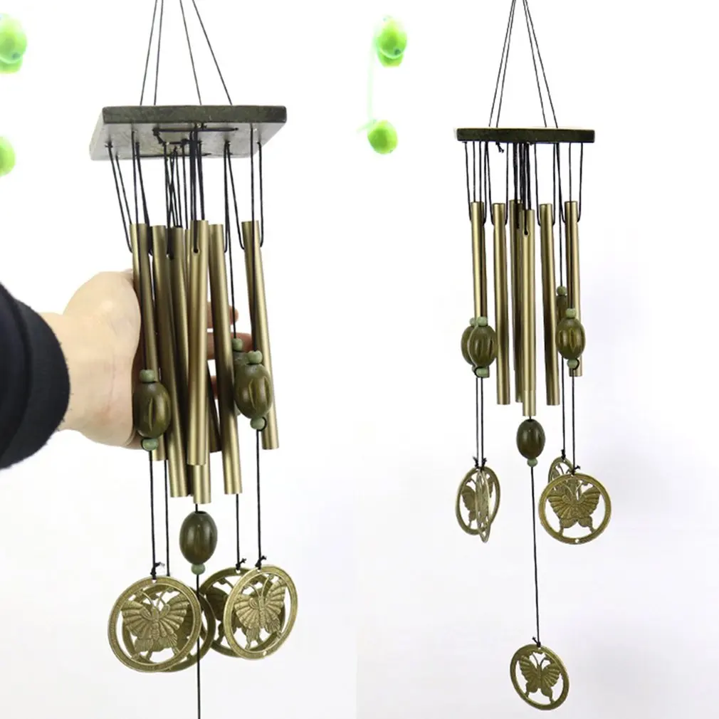 Wind Chimes Ornaments Home Decoration Butterfly 12 Tubes Alloy Wooden Bronze Wind Chimes Gifts