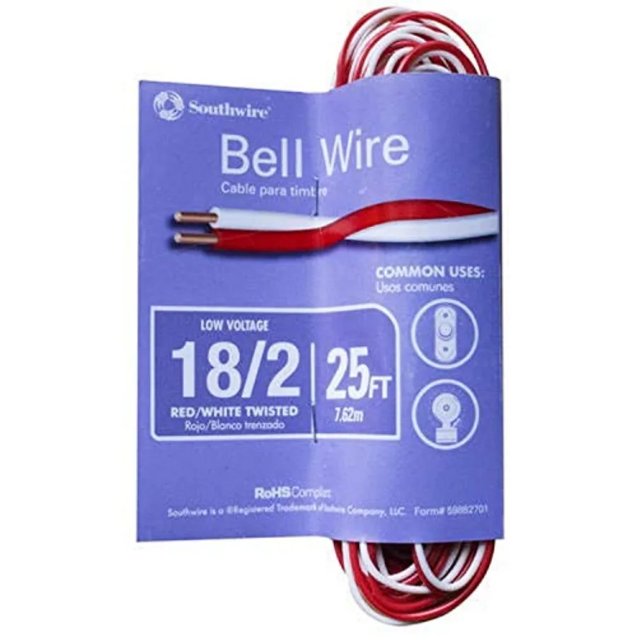 18/2 Red/White Bell Wire - Reliable Door Bell Accessory - Flexible Stranded Copper Wire - UV Resistant Wire for Indoor and Outd