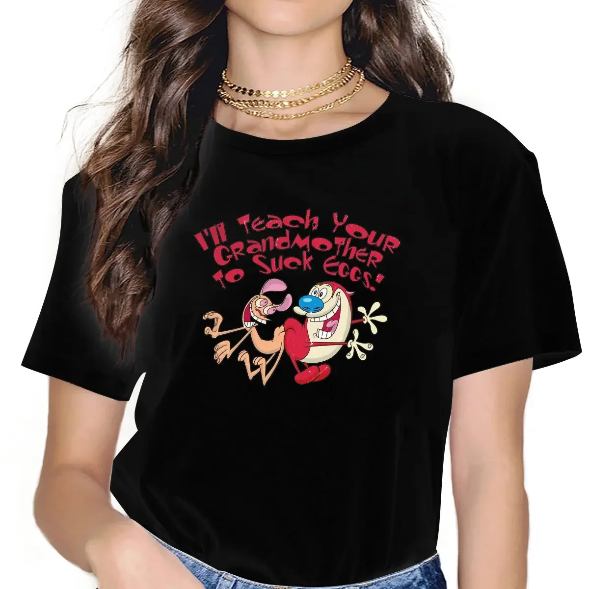 Game Ren And Stimpy Cute T Shirt Harajuku Graphic Women's Polyester Tshirt O-Neck