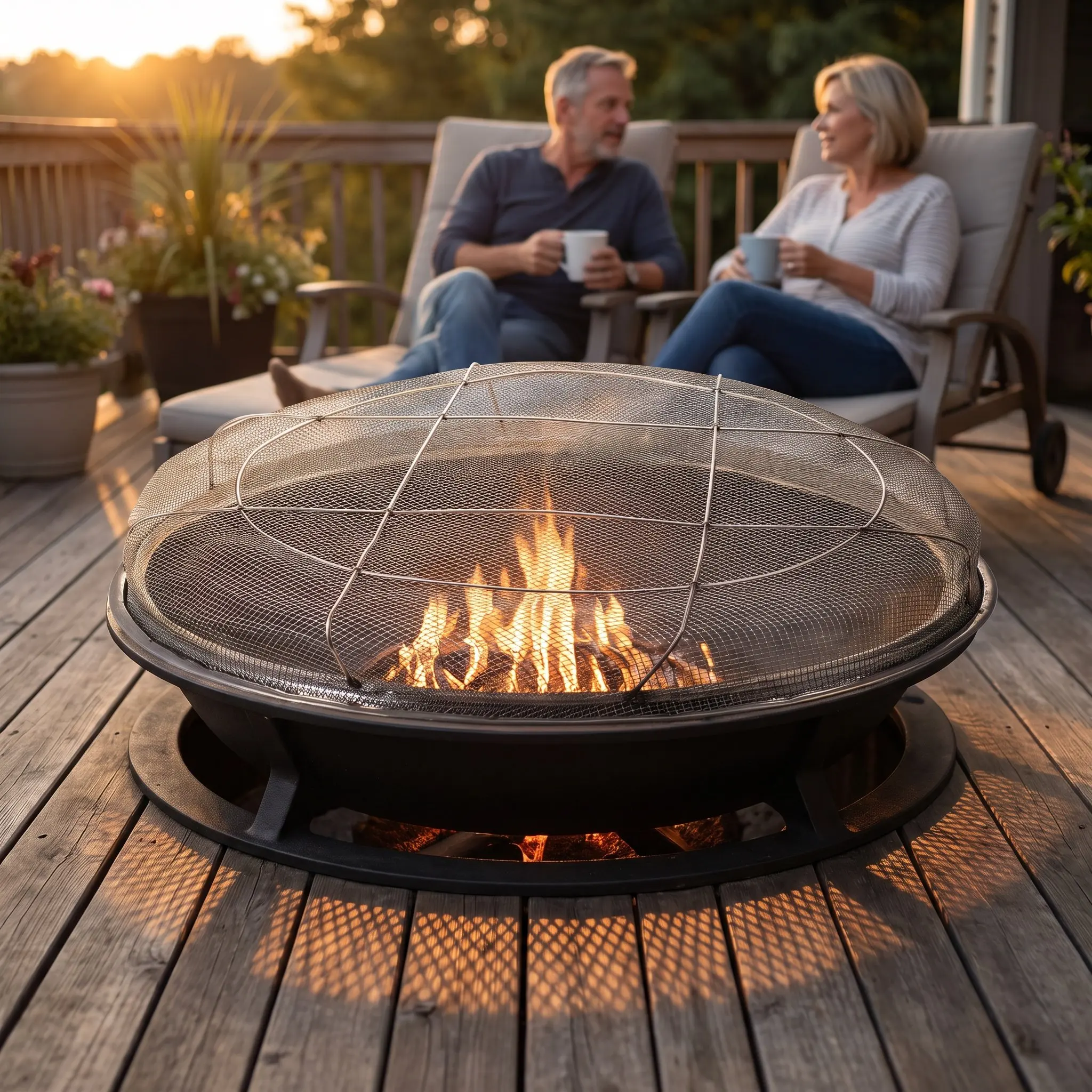 Fire Pit Spark Screen Cover Steel Mesh Fire Screen 16.5 Inch Round Fire Pit Guard Cover Outdoor Bonfire Snuffer Lid Shield Cover view 2