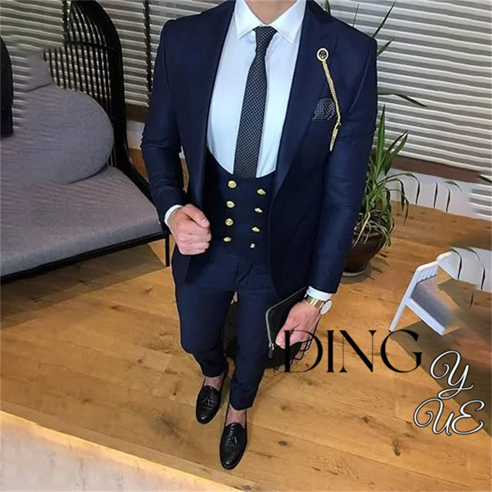 Men Suits Slim Fit - 3 Piece Suits for Men Double Breasted Suit One Button Tuxdeo Prom Weddding Blazer