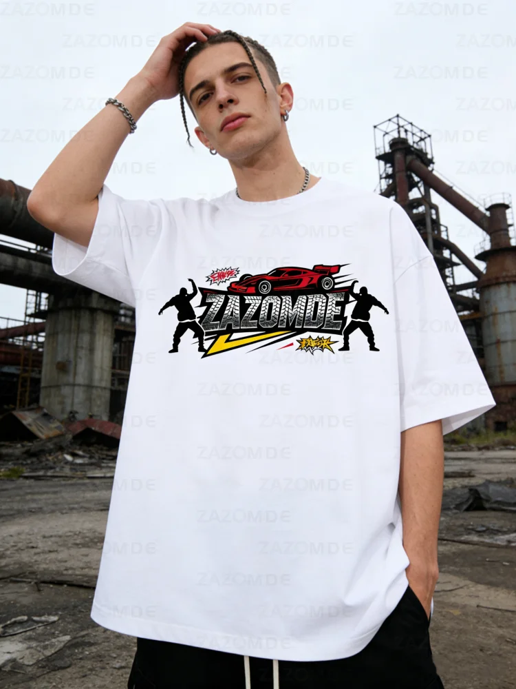 ZAZOMDE Vintage Racing Pattern Short Sleeve T Shirt Men 100 Cotton Streetwear Tee F1 Inspired Design Comfort Fit Summer Top