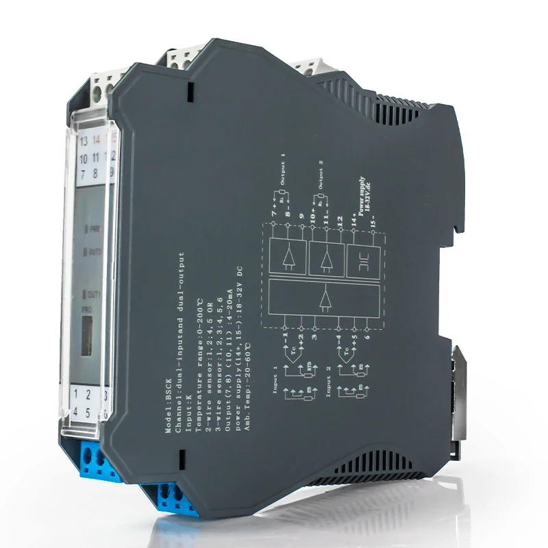 PT100 Temperature Signal Repeater 0-100℃ 0-200℃ K type Temperature Signal Converter 1 In 2 Out 1 In 1 Out 2 In 2 Out