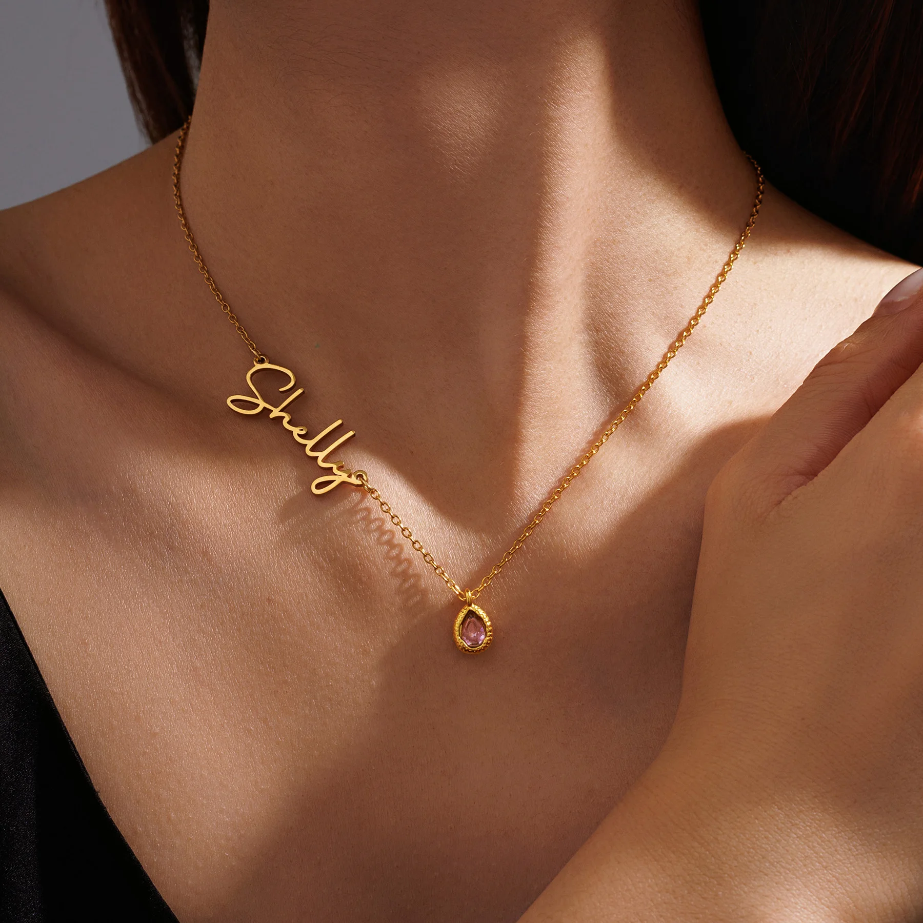Collier personnalisé avec nom et pierre de naissance pour femme, maman, en acier inoxydable, bijou personnalisé avec nom et pierre, cadeau d'anniversaire