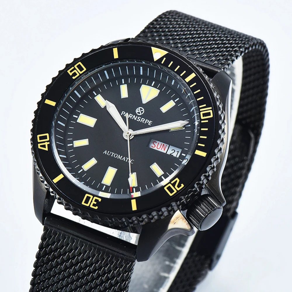 PARNSRPE NH36 42mm 007 Full Black Men's Watch, Sapphire Crystal PVD Steel Case Screw-down Crown Waterproof, Hot Sale Sports